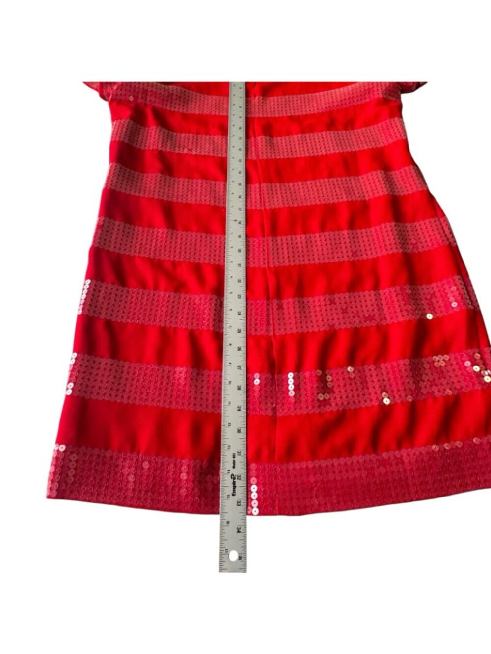 Red Sequin Women's Dress Sz 14 Petite Liz Claiborne Holiday Short Sleeve Sheath - Picture 15 of 16